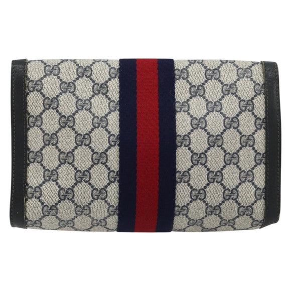 GUCCI GG Supreme Sherry Line Clutch Tas PVC Marine Goud 41 014 3087 25 Auth 180897