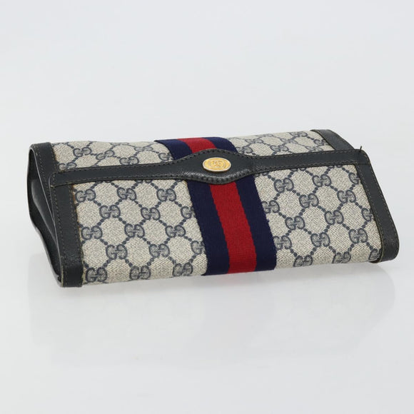 GUCCI GG Supreme Sherry Line Clutch Tas PVC Marine Goud 41 014 3087 25 Auth 180897
