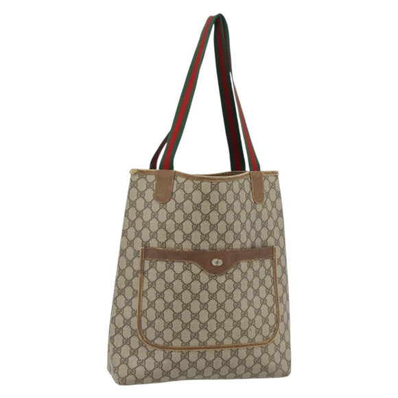 GUCCI GG Supreme Web Sherry Line Tote Bag PVC Beige Rood 39 02 003 Auth 180903