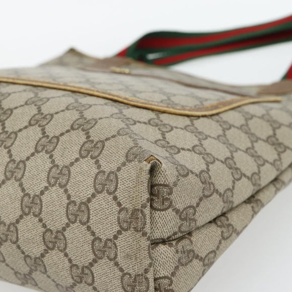 GUCCI GG Supreme Web Sherry Line Tote Bag PVC Beige Rood 39 02 003 Auth 180903
