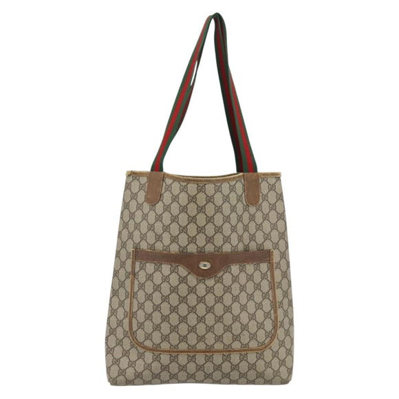 GUCCI GG Supreme Web Sherry Line Tote Bag PVC Beige Rood 39 02 003 Auth 180903