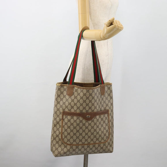GUCCI GG Supreme Web Sherry Line Tote Bag PVC Beige Rood 39 02 003 Auth 180903