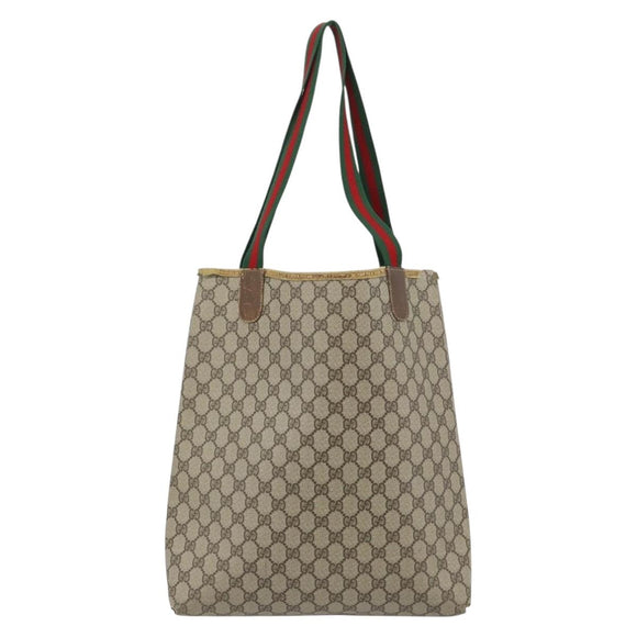 GUCCI GG Supreme Web Sherry Line Tote Bag PVC Beige Rood 39 02 003 Auth 180903
