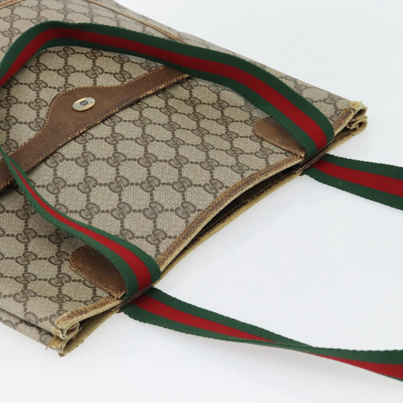 GUCCI GG Supreme Web Sherry Line Tote Bag PVC Beige Rood 39 02 003 Auth 180903