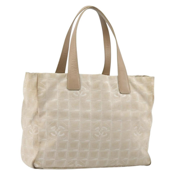 CHANEL New Travel Line Tote Bag Nylon Beige Gold CC Auth 180904