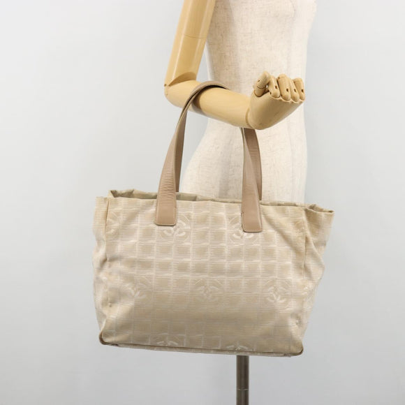 CHANEL New Travel Line Tote Bag Nylon Beige Gold CC Auth 180904