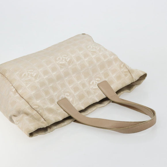 CHANEL New Travel Line Tote Bag Nylon Beige Gold CC Auth 180904