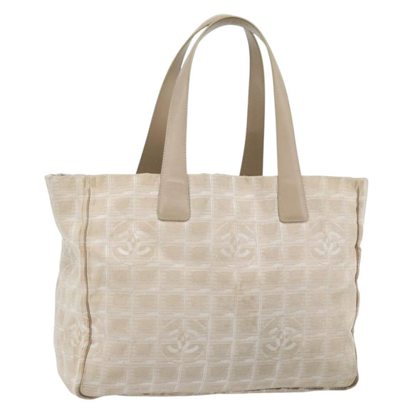 CHANEL New Travel Line Shopper Nylon Beige Goud CC Auth 180906