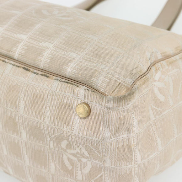 CHANEL New Travel Line Shopper Nylon Beige Goud CC Auth 180906