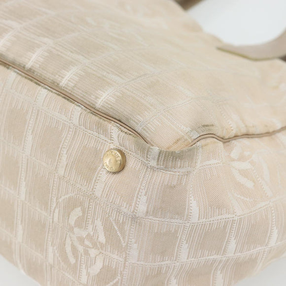 CHANEL New Travel Line Shopper Nylon Beige Goud CC Auth 180906