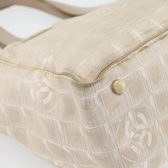 CHANEL New Travel Line Shopper Nylon Beige Goud CC Auth 180906