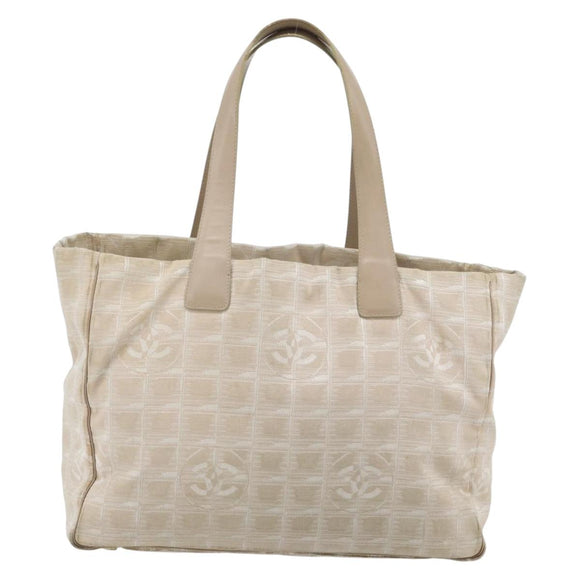 CHANEL New Travel Line Shopper Nylon Beige Goud CC Auth 180906