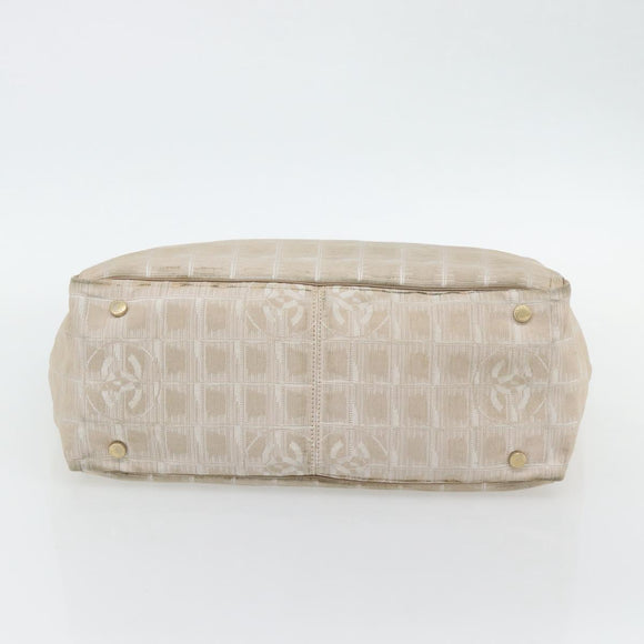 CHANEL New Travel Line Shopper Nylon Beige Goud CC Auth 180906