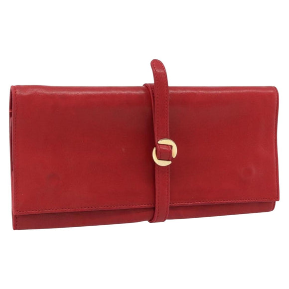 HERMES Jewelry Case Leather Red Gold Auth 180912A