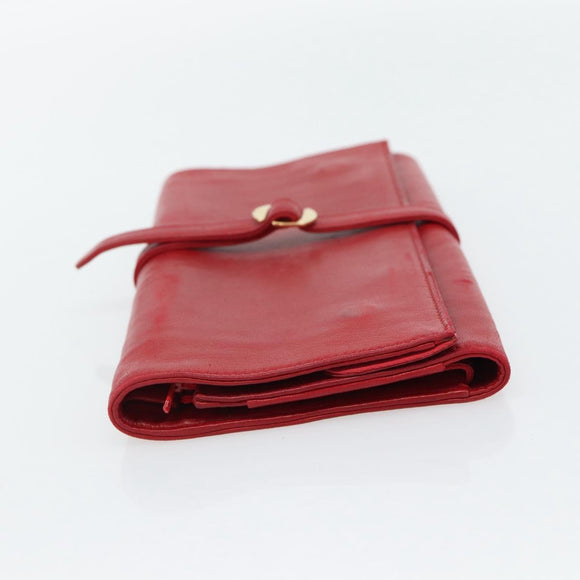 HERMES Jewelry Case Leather Red Gold Auth 180912A