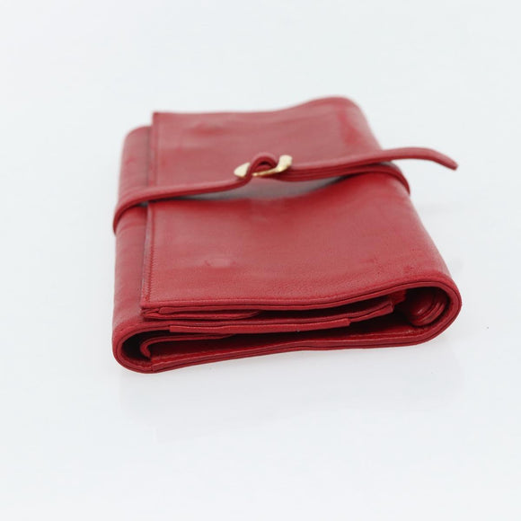 HERMES Jewelry Case Leather Red Gold Auth 180912A