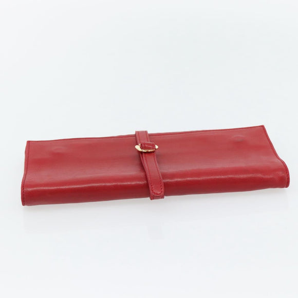 HERMES Jewelry Case Leather Red Gold Auth 180912A