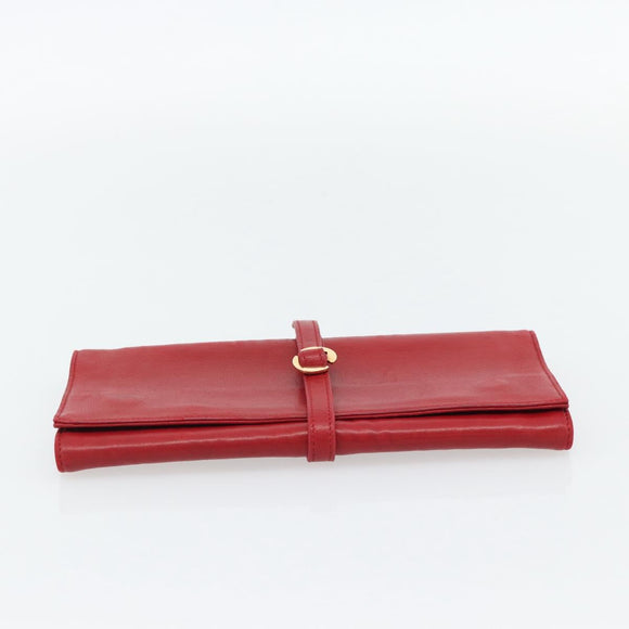 HERMES Jewelry Case Leather Red Gold Auth 180912A