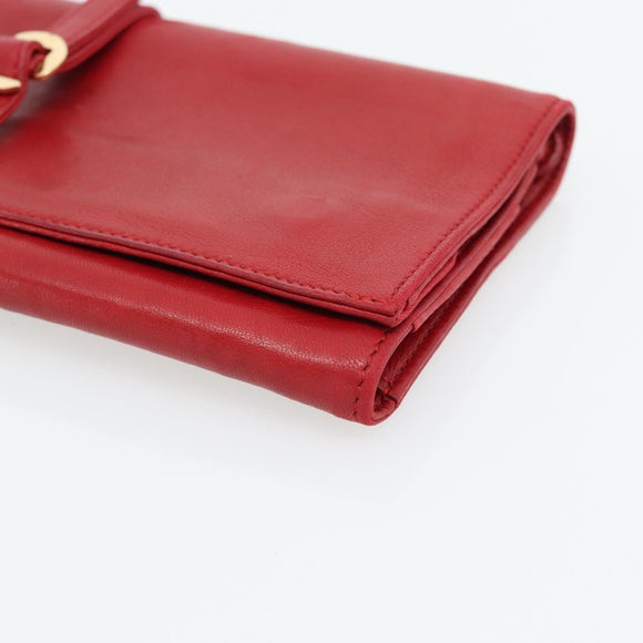 HERMES Jewelry Case Leather Red Gold Auth 180912A
