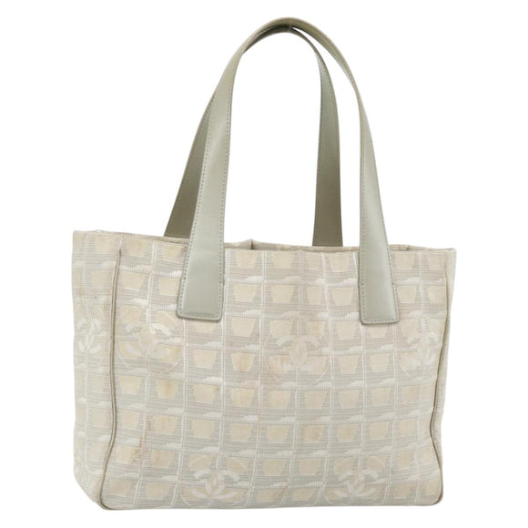 CHANEL New Travel Line Tote Bag Nylon Beige Silver CC Auth 180920