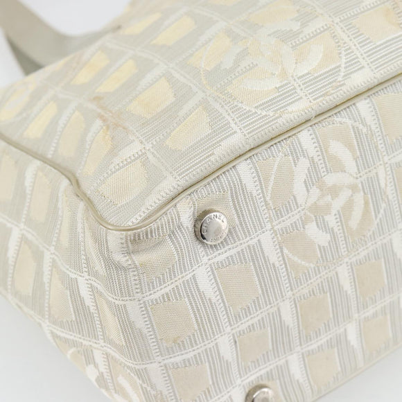 CHANEL New Travel Line Tote Bag Nylon Beige Silver CC Auth 180920