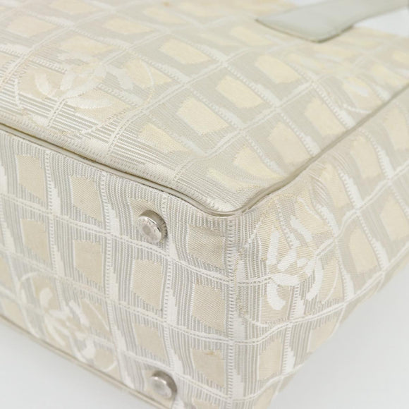 CHANEL New Travel Line Tote Bag Nylon Beige Silver CC Auth 180920