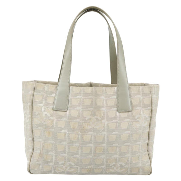 CHANEL New Travel Line Tote Bag Nylon Beige Silver CC Auth 180920