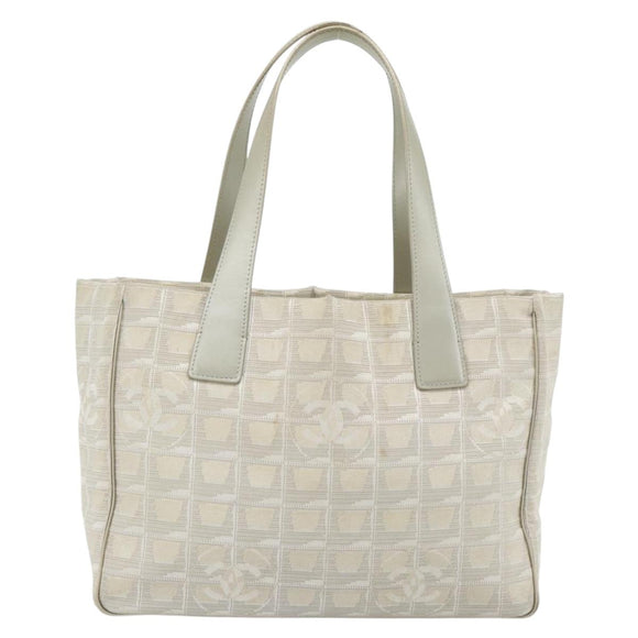 CHANEL New Travel Line Tote Bag Nylon Beige Silver CC Auth 180920
