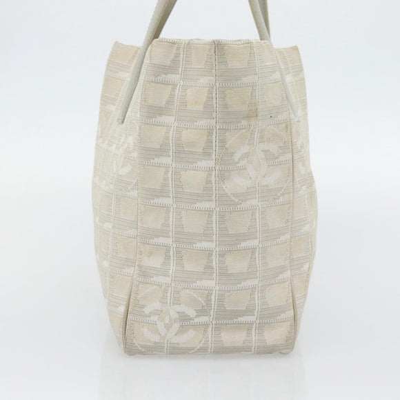 CHANEL New Travel Line Tote Bag Nylon Beige Silver CC Auth 180920