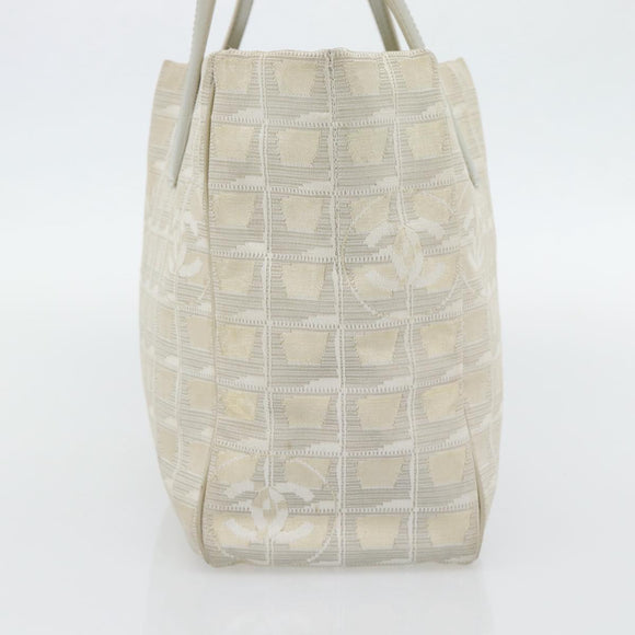 CHANEL New Travel Line Tote Bag Nylon Beige Silver CC Auth 180920