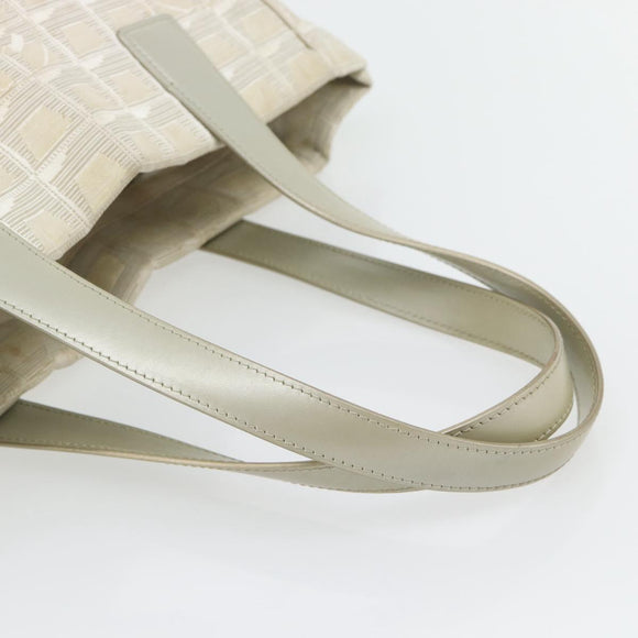 CHANEL New Travel Line Tote Bag Nylon Beige Silver CC Auth 180920