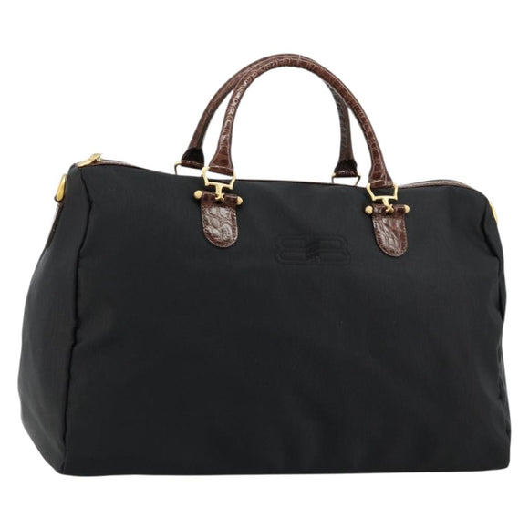 BALENCIAGA Boston Bag Nylon Black Gold Auth 180922