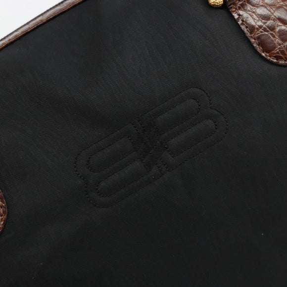 BALENCIAGA Boston Bag Nylon Black Gold Auth 180922