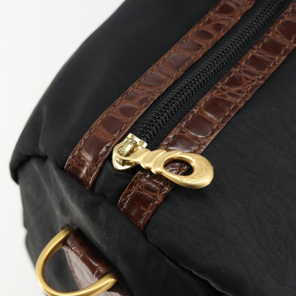 BALENCIAGA Boston Bag Nylon Black Gold Auth 180922