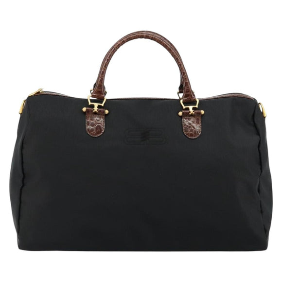 BALENCIAGA Boston Bag Nylon Black Gold Auth 180922