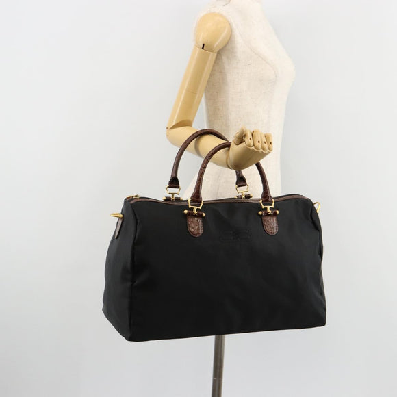 BALENCIAGA Boston Bag Nylon Black Gold Auth 180922