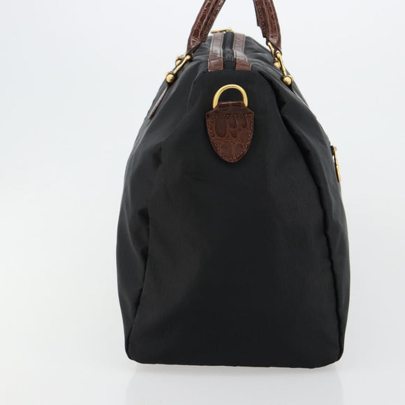 BALENCIAGA Boston Bag Nylon Black Gold Auth 180922