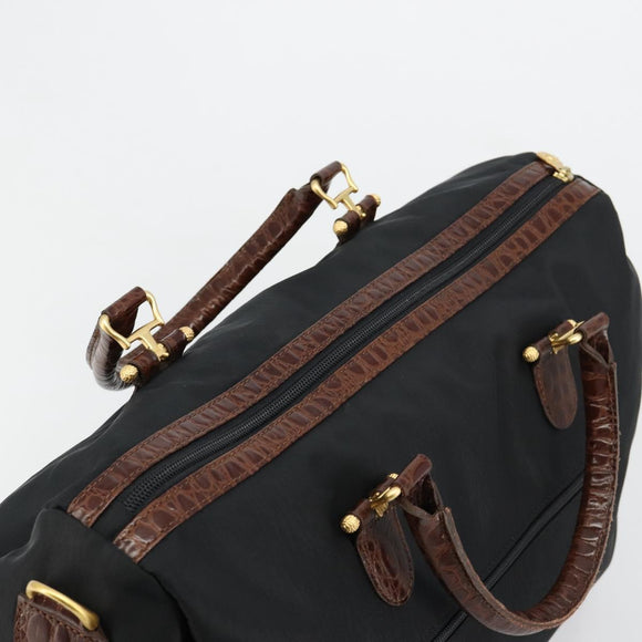BALENCIAGA Boston Bag Nylon Black Gold Auth 180922