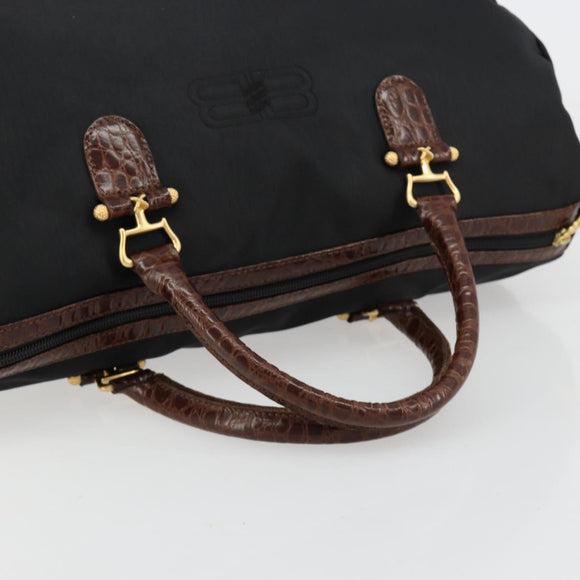 BALENCIAGA Boston Bag Nylon Black Gold Auth 180922