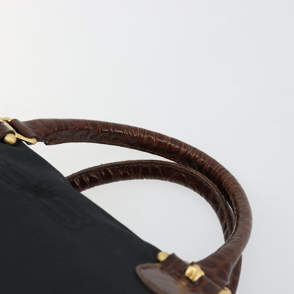 BALENCIAGA Boston Bag Nylon Black Gold Auth 180922