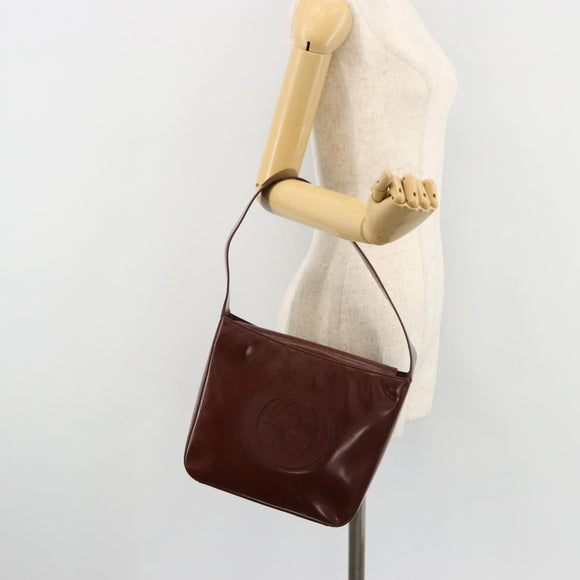 GUCCI Shoulder Bag Patent leather Brown Silver 000 1046 0506 Auth 180923