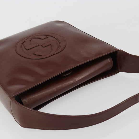 GUCCI Shoulder Bag Patent leather Brown Silver 000 1046 0506 Auth 180923