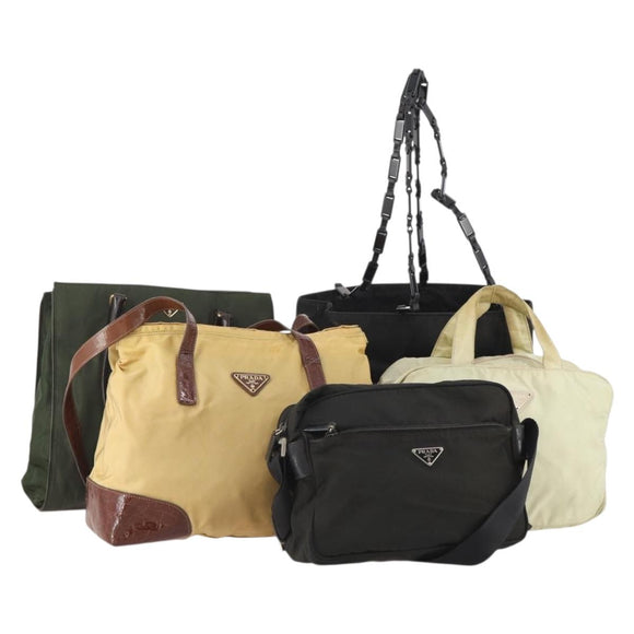 PRADA Shoulder Bag Nylon 5 Set Beige Black Green Auth 180926