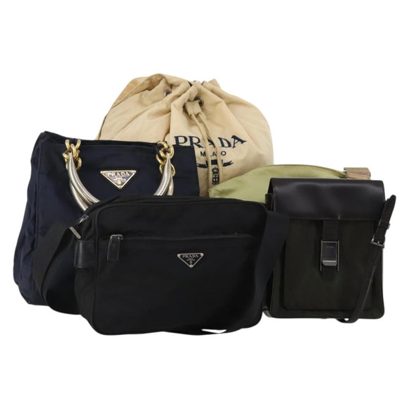 PRADA Shoulder Bag Nylon 5 Set Beige Black Green Auth 180927