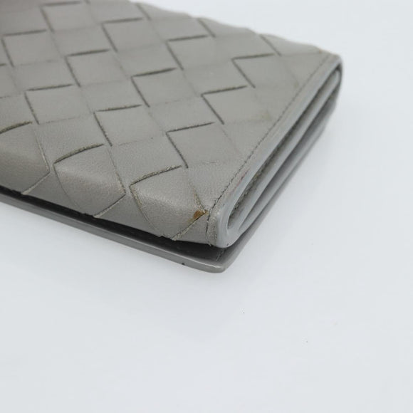 BOTTEGA VENETA MAXI INTRECCIATO Long Wallet Leather Gray Gold Auth 180930A