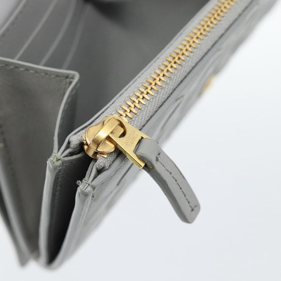 BOTTEGA VENETA MAXI INTRECCIATO Long Wallet Leather Gray Gold Auth 180930A