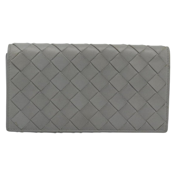 BOTTEGA VENETA MAXI INTRECCIATO Long Wallet Leather Gray Gold Auth 180930A