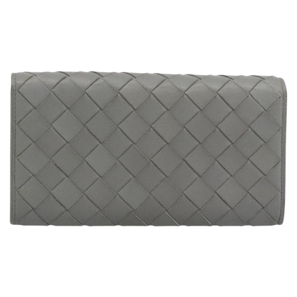 BOTTEGA VENETA MAXI INTRECCIATO Long Wallet Leather Gray Gold Auth 180930A