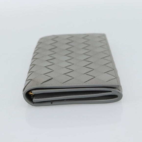 BOTTEGA VENETA MAXI INTRECCIATO Long Wallet Leather Gray Gold Auth 180930A