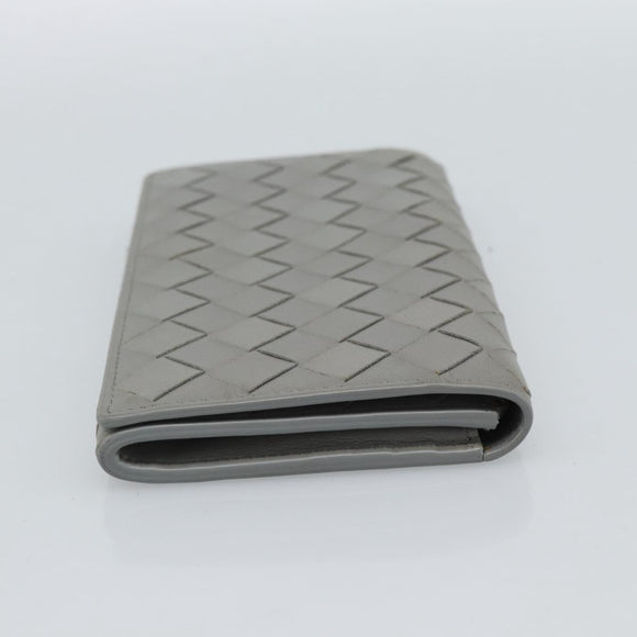 BOTTEGA VENETA MAXI INTRECCIATO Long Wallet Leather Gray Gold Auth 180930A